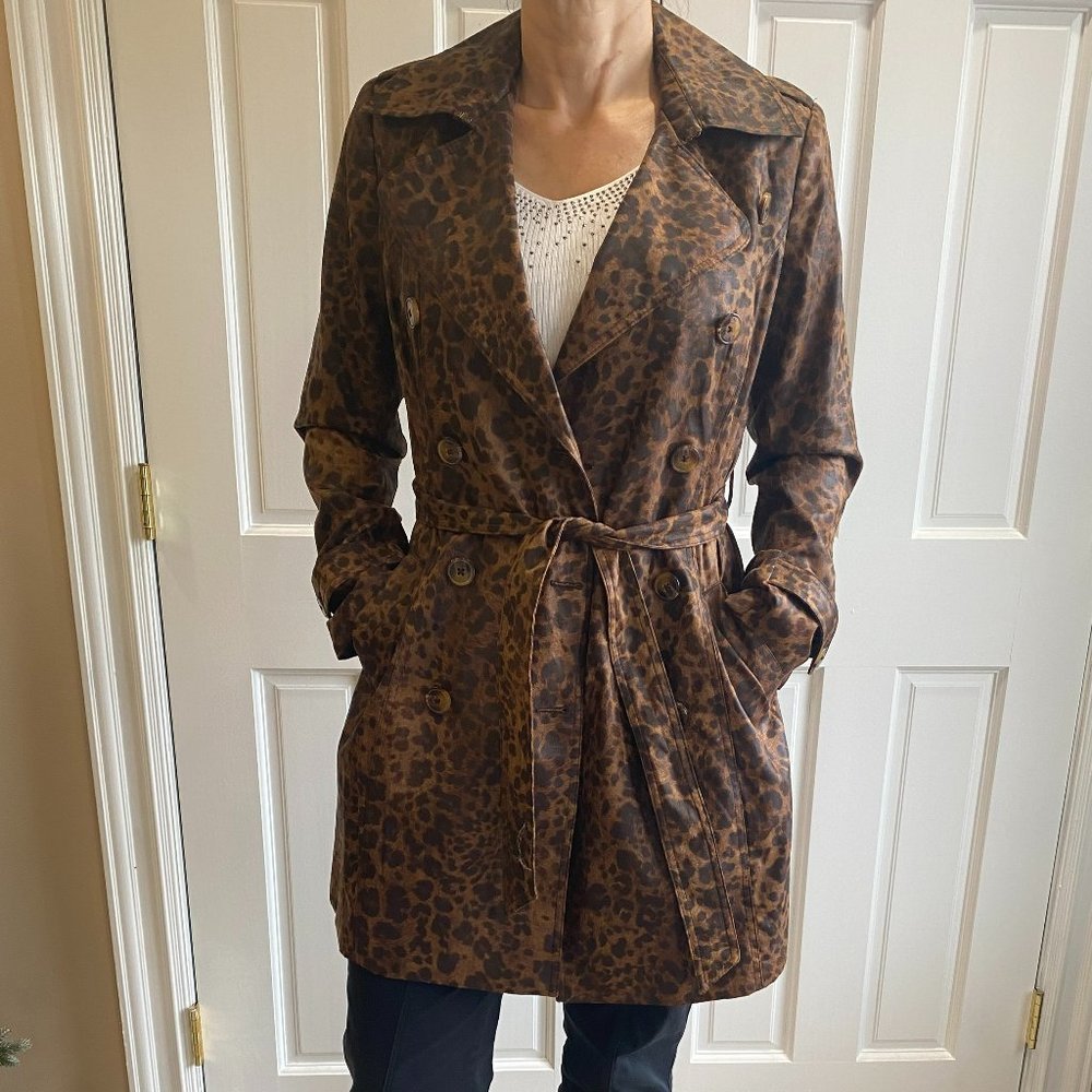 Cache Trench Coat With Belt Leopard Print Jacket Size M